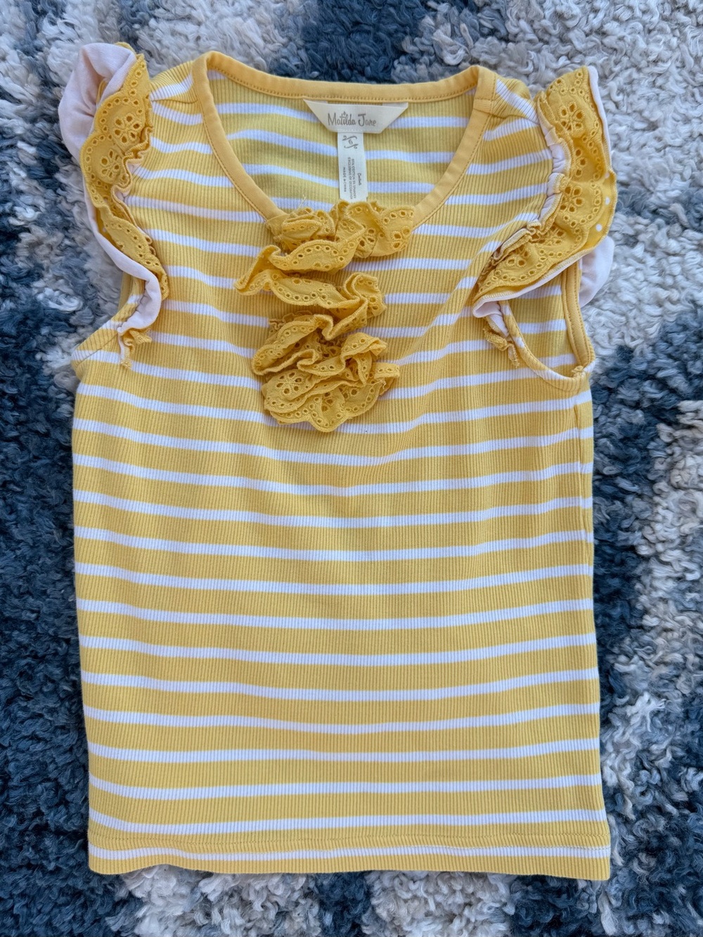Matilda Jane Girls' Yellow & White Striped Ruffle Tank size 6